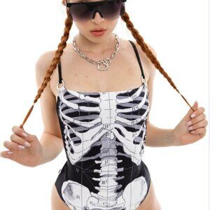 NEW NWT Dolls Kill Towers Skeleton Swimsuit Size M Medium